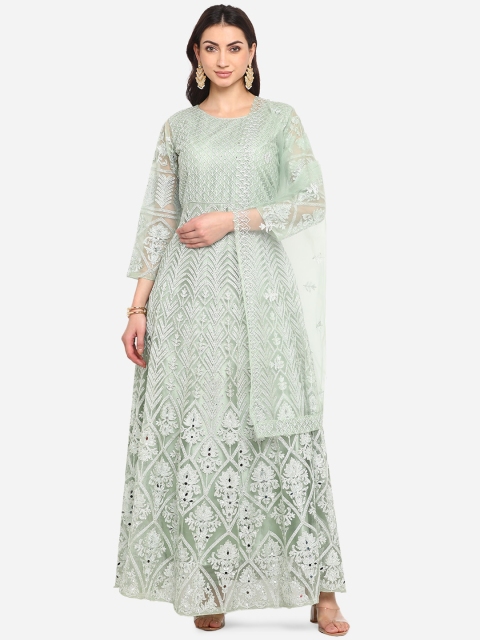 

BOMBAY SELECTIONS Women Green Self Design Kurta with Churidar & Dupatta
