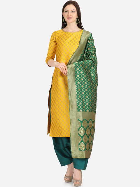 

Satrani Mustard & Sea Green Poly Silk Unstitched Dress Material