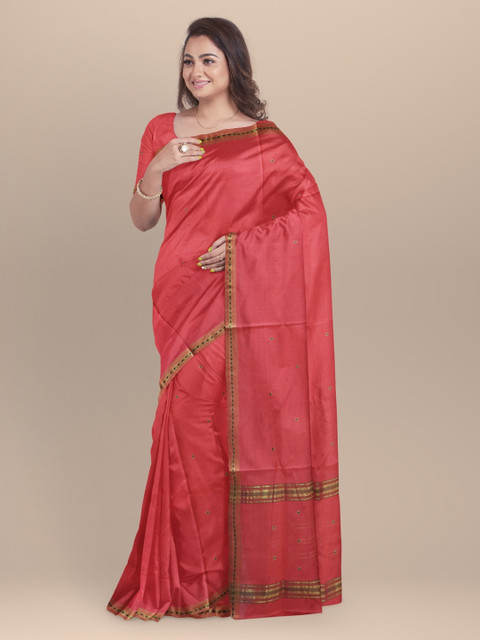 

APCO Pink Solid Pure Cotton Saree