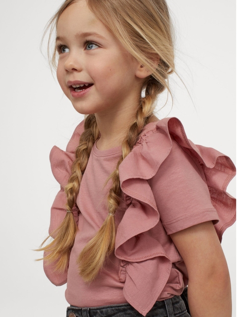

H&M Girls Pink Flounce-Trimmed Cotton Top
