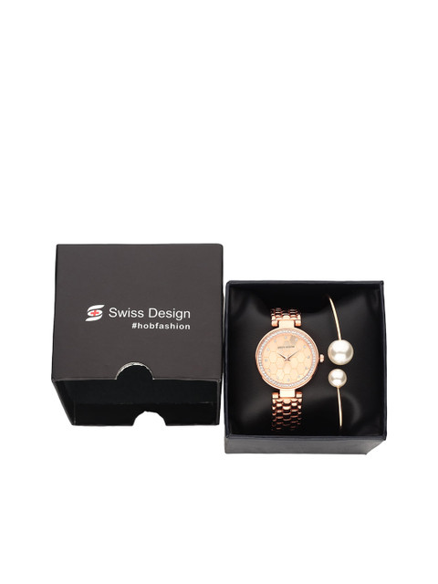 

Swiss Design Women Rose Gold-Toned Watch & Bracelet Gift Set SDWGift Set-2