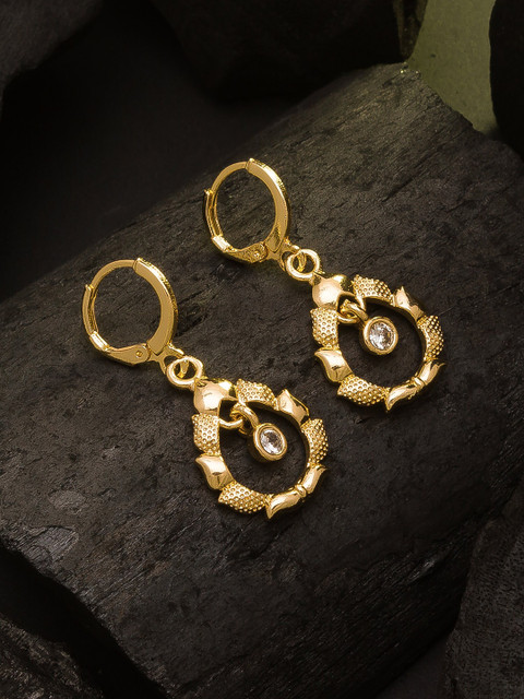 

aadita Gold-Plated Contemporary AD-Studded Drop Earrings