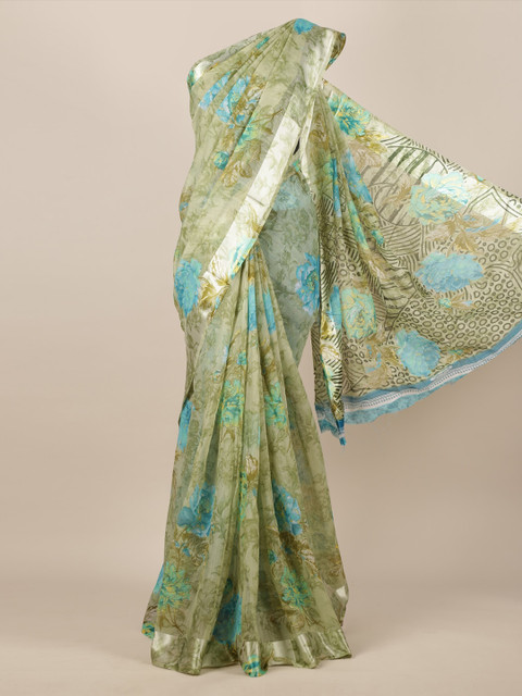 

Pothys Olive Green Printed Jute Silk Saree
