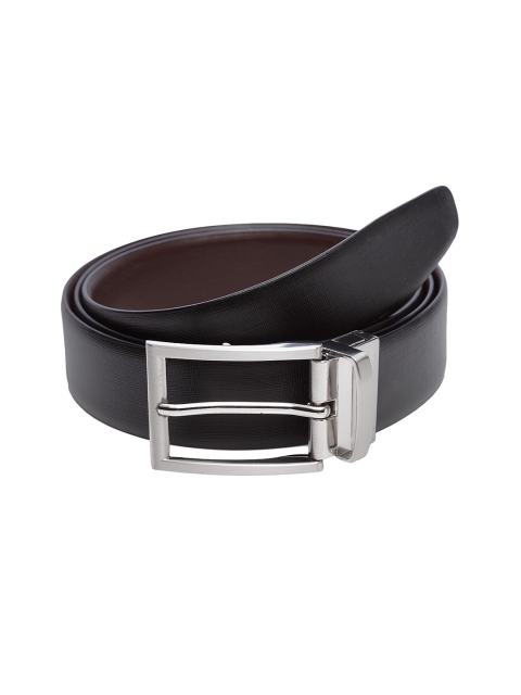 

WELBAWT Men Black & Brown Textured Leather Slim Reversible Belt