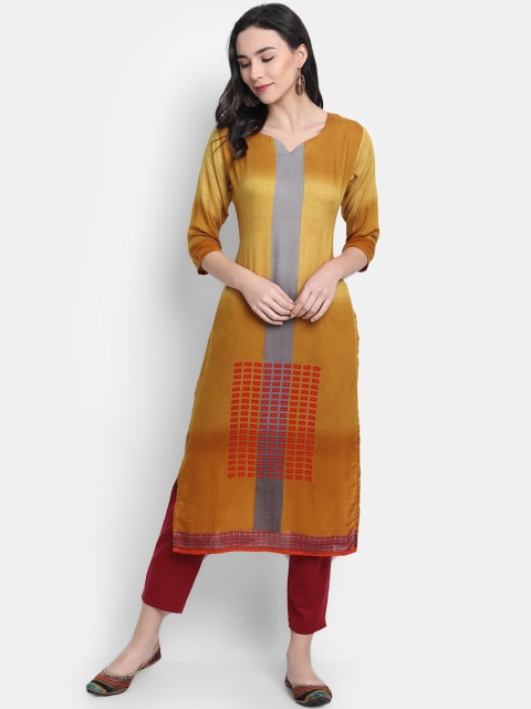 

7Threads Women Mustard Colourblocked Kurta