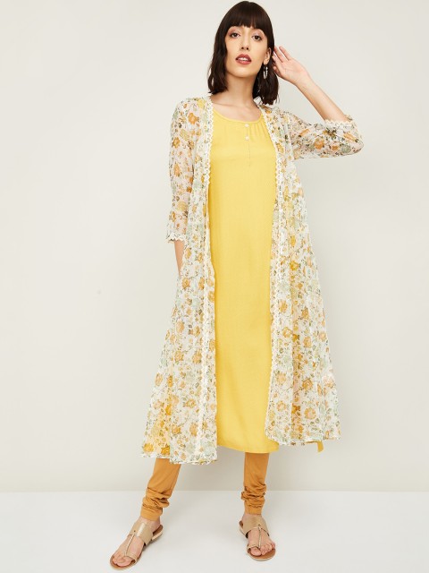 

Melange by Lifestyle Women Yellow Floral Printed Flared Sleeves Kurta