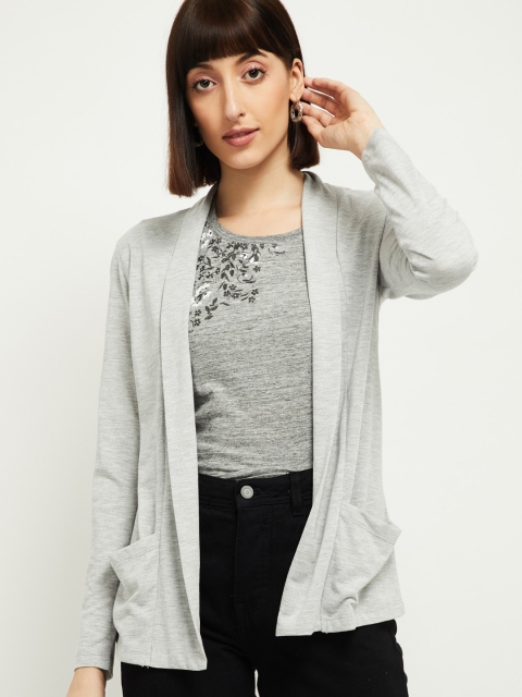 

max Women Grey Melange Solid Open Front Shrug