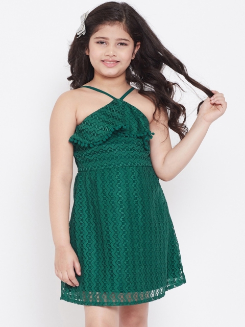 

Stylo Bug Girls Green Self Design Fit and Flare Dress