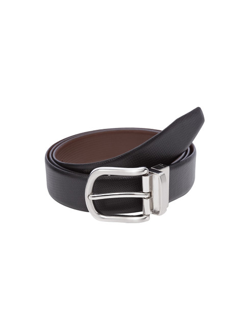 

WELBAWT Men Black & Brown Textured Leather Slim Reversible Belt