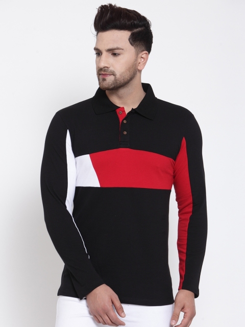 

Kalt Men Black Colourblocked Polo Collar T-shirt