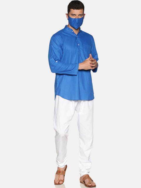 

Sethukrishna Men Blue White Solid Kurta with Pyjamas