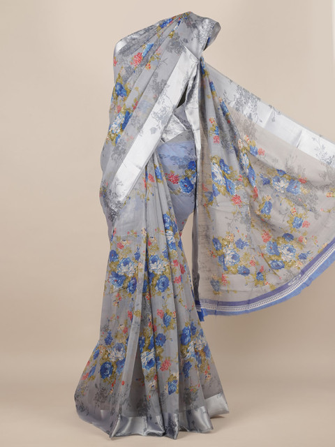 

Pothys Grey & Blue Jute Silk Printed Saree