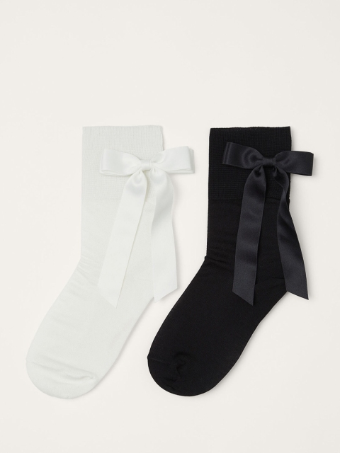 

H&M White & Black Pack of 2 Bow-Detail Socks