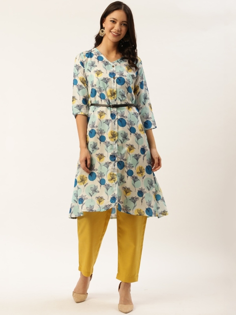 

shiloh Women White Floral Printed Kurta