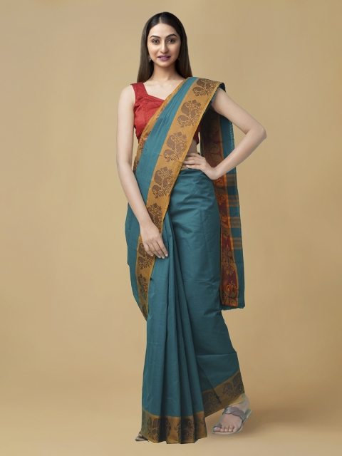 

Unnati Silks Blue Pure Cotton Solid Venkatgiri Saree