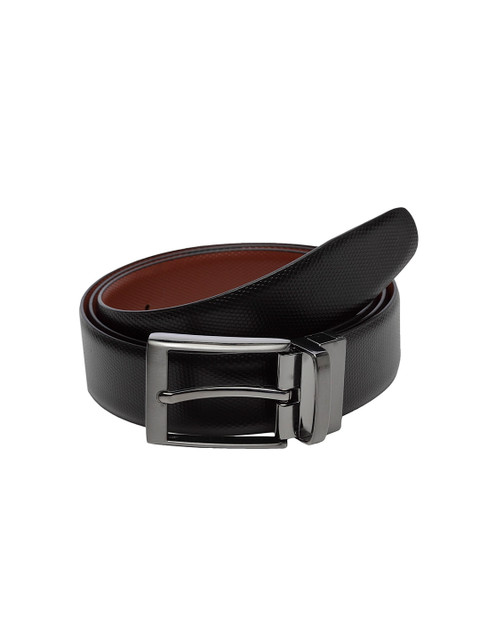 

WELBAWT Men Black & Brown Textured Leather Slim Reversible Belt