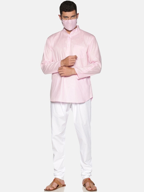 

Sethukrishna Men Pink White Solid Kurta Pyjamas
