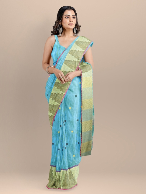 

BharatSthali Blue Silk Cotton Woven Design Mangalagiri Saree