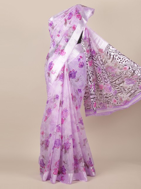 

Pothys Rose Floral Printed Jute Silk Saree, Lavender