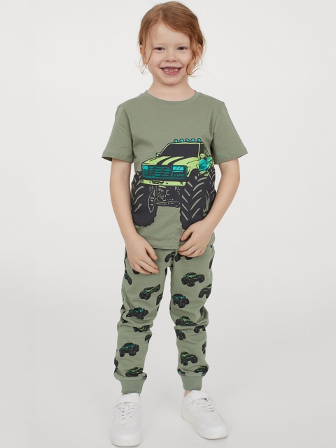 

H&M Boys Green Printed 2-piece set
