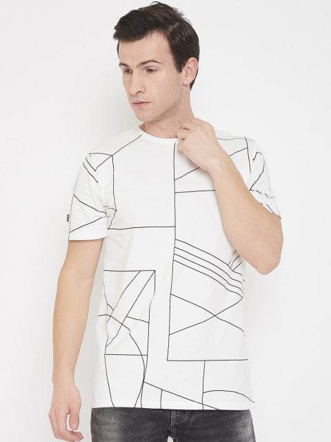 

QUBIC Men White Printed Mandarin Collar T-shirt