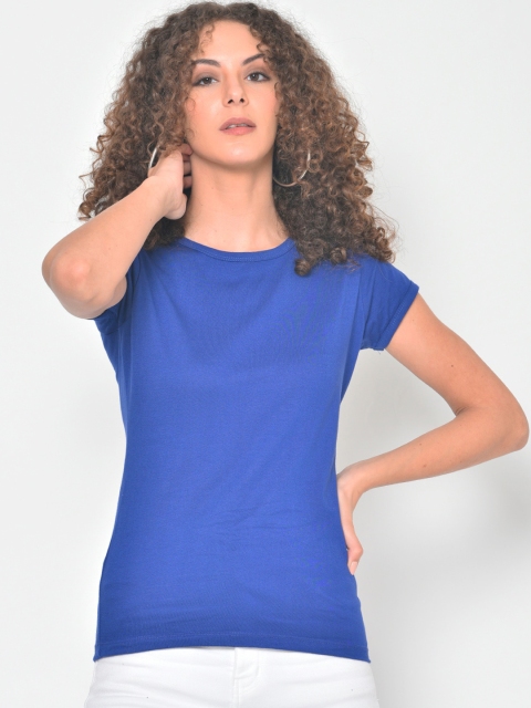 

Hapuka Women Blue Solid Round Neck Cotton T-shirt