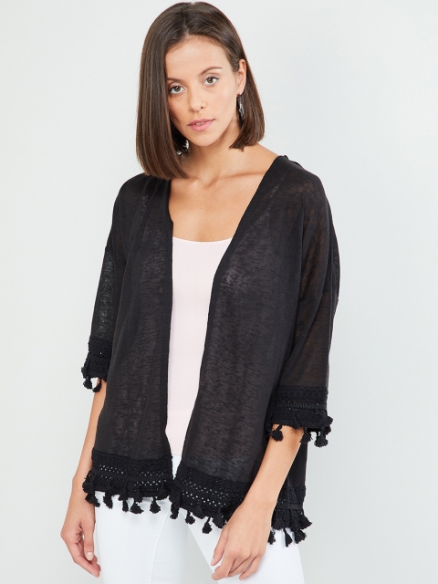 

max Women Black Solid Open Front Shrug