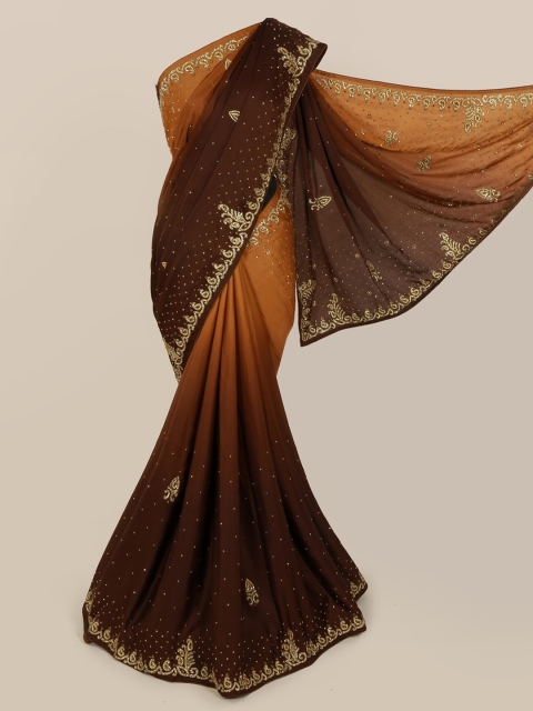 

Pothys Brown Embellished Pure Georgette Saree