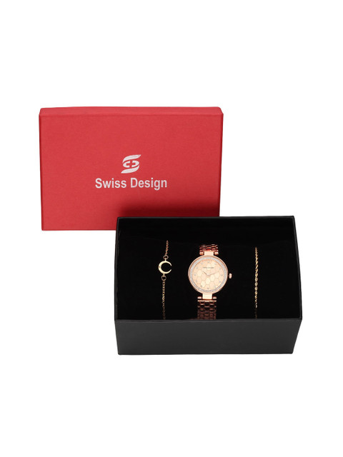 

Swiss Design Women Set Of 3 Rose Gold-Toned Watch & Bracelet Gift Set SDW-84