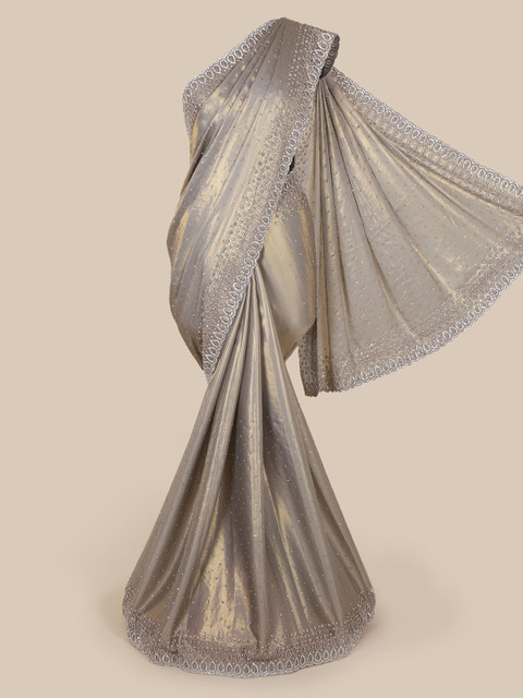 

Pothys Grey Solid Pure Georgette Saree