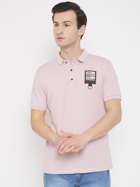 

QUBIC Men Pink Solid Polo Collar T-shirt