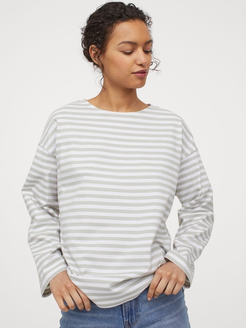 

H&M Women White & Green Cotton Jersey Top