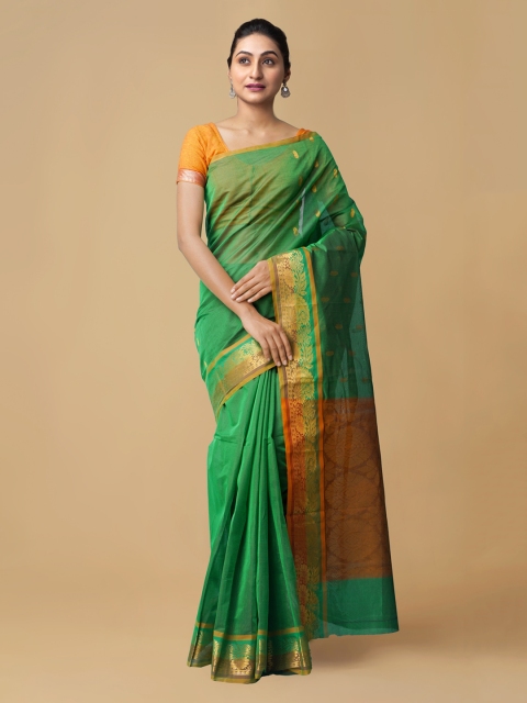

Unnati Silks Green Silk Blend Woven Design Handloom Venkatgiri Saree