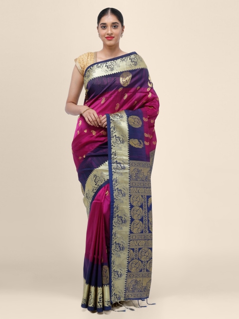 

Bangalore Silk Emporium Magenta & Gold-Toned Art Silk Woven Design Saree