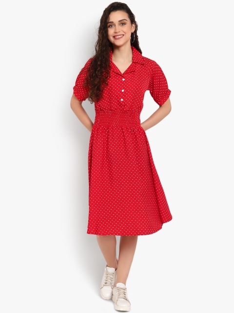 

Indietoga Women Red Printed Fit and Flare Dress