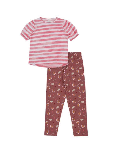 

RAINE AND JAINE Girls Pink & White Striped T-shirt with Trousers