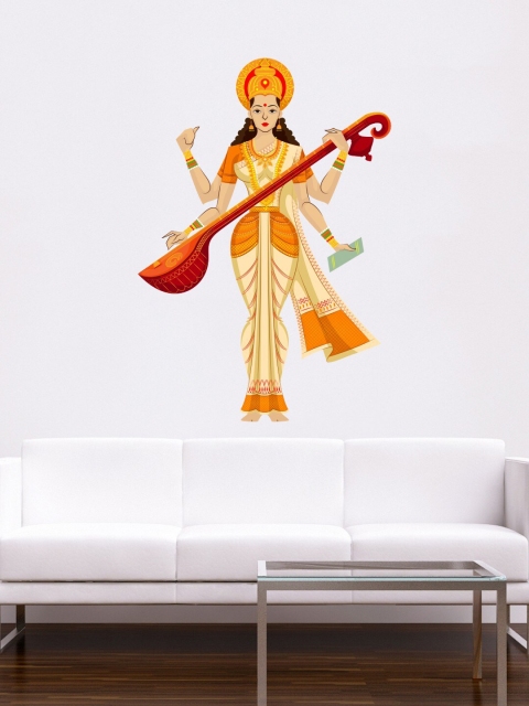 

rawpockets Orange & Beige Goddess "Saraswati Maa" PVC Vinyl Wall Sticker