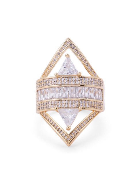 

shaze Gold-Plated White CZ-Studded Finger Ring