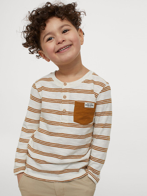 

HM Boys White Brown Cotton Henley Top
