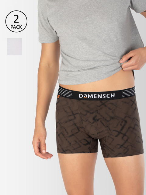 

DAMENSCH Men Pack Of 2 Deodorizing Trunks DAM-CTM-T-BRB-LW-PACK-2-MIX, Brown