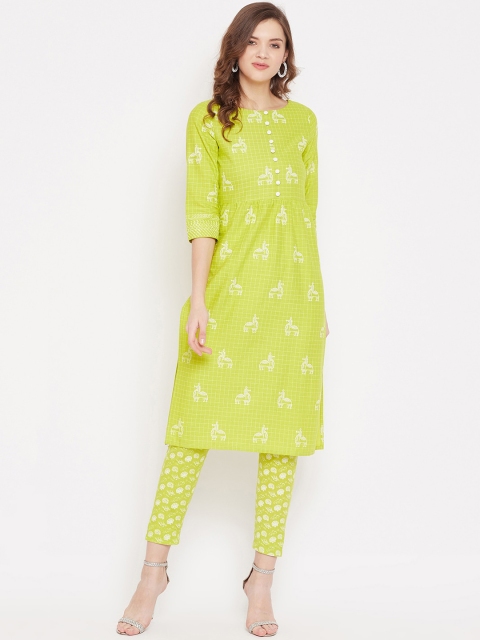

PANIT Women Lime Green Printed Kurta with Trousers