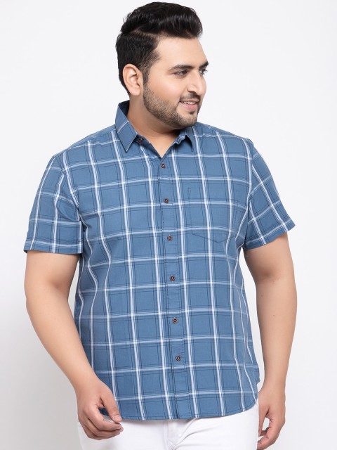 

plusS Men Blue Regular Fit Checked Casual Shirt