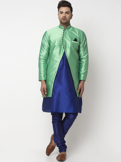 

Benstoke Men Blue & Sea Green Self-Design Sherwani Set