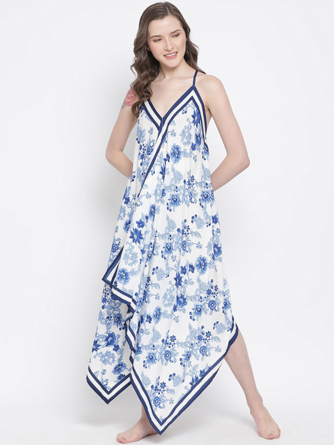 

Oxolloxo White & Blue Printed Nightdress