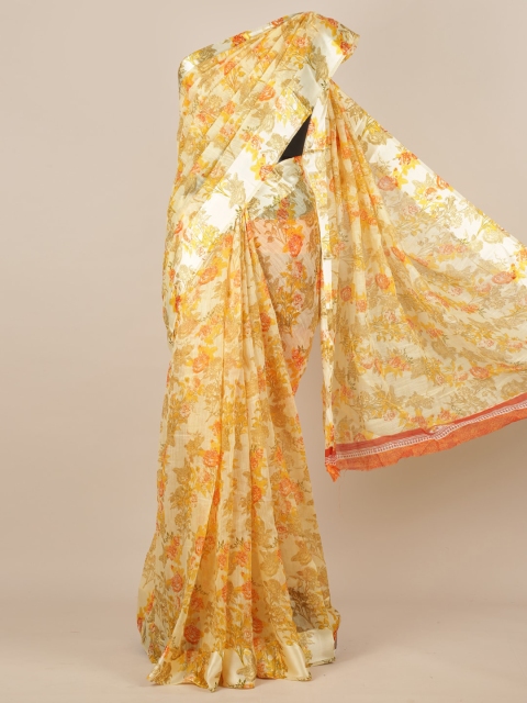 

Pothys Yellow Printed Jute Silk Saree