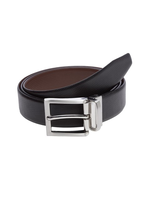 

WELBAWT Men Black & Brown Textured Leather Slim Reversible Belt
