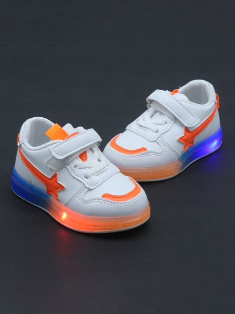 

FEETWELL SHOES Boys White & Orange Colourblocked LED Sneakers