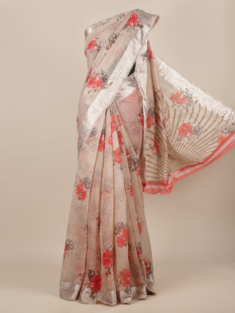 

Pothys Brown Printed Jute Silk Saree