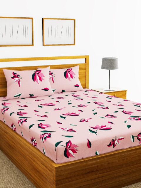 

BIANCA Pink & White Floral 152 TC Polyester 1 Extra Large Bedsheet with 2 Pillow Covers