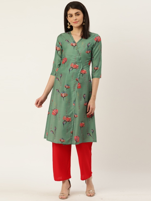 

shiloh Women Green Floral Printed Kurta